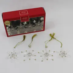 Vintage Lenox Set of 4 Crystal Glass Snowflake Ornaments Original Box 
