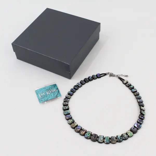 Jay King Black Chalcedony Abalone Beaded Reversible Necklace 925