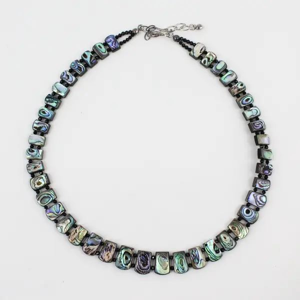 Jay King Black Chalcedony Abalone Beaded Reversible Necklace 925