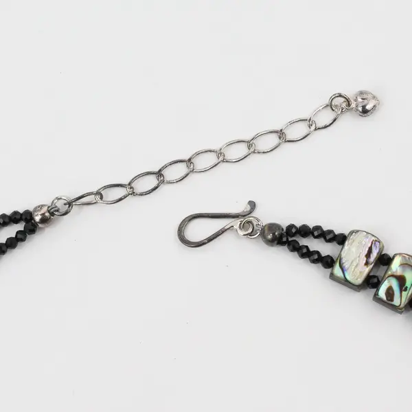 Jay King Black Chalcedony Abalone Beaded Reversible Necklace 925