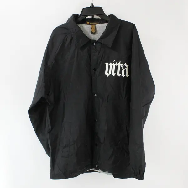 Harriton Men's Black Lined Windbreaker Button Front Graphic Size L