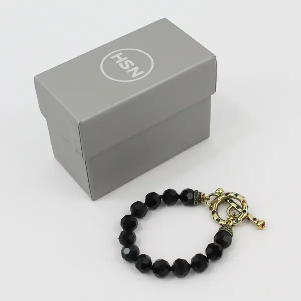 Heidi Daus Black Faceted Stone Beaded Gold-Tone Bracelet 8.5"