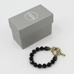 Heidi Daus Black Faceted Stone Beaded Gold-Tone Bracelet 8.5"