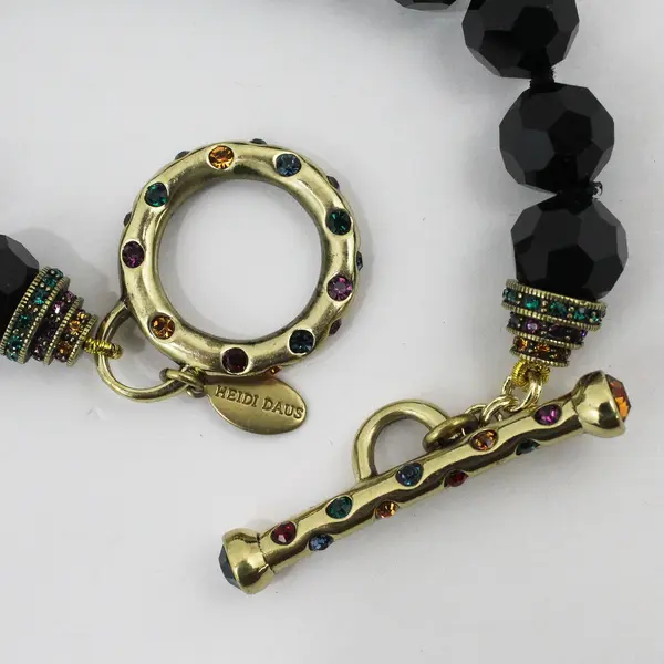 Heidi Daus Black Faceted Stone Beaded Gold-Tone Bracelet 8.5"