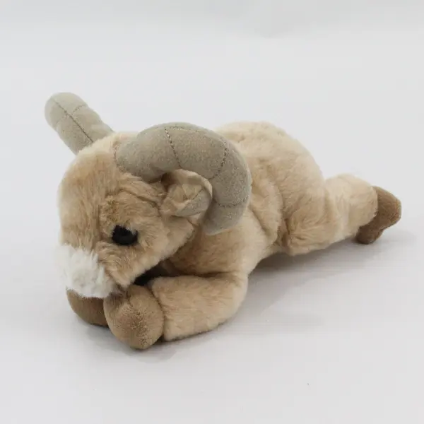 Aurora Big Horn Ram Sheep Tan Plush Stuffed Animal Toy 8"