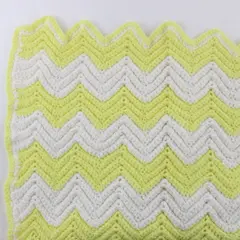 Handmade Crocheted Baby Blanket Yellow White Chevron Zig Zag 34x36