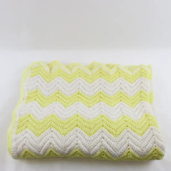 Handmade Crocheted Baby Blanket Yellow White Chevron Zig Zag 34x36