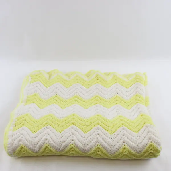 Handmade Crocheted Baby Blanket Yellow White Chevron Zig Zag 34x36