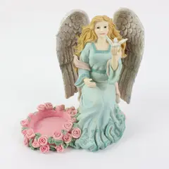 Angel Figurine Candle Holder Dove Pink Roses Religious Decor 6 Inch