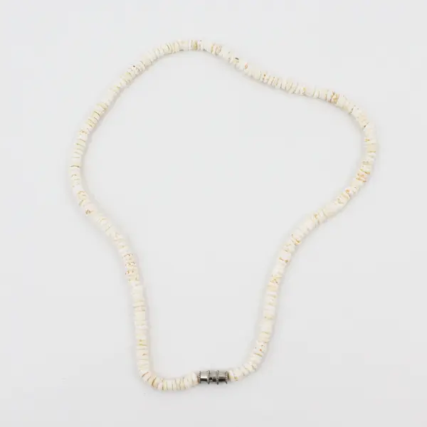 White Puka Shell Beaded Necklace Hawaiian 17in Barrel Clasp