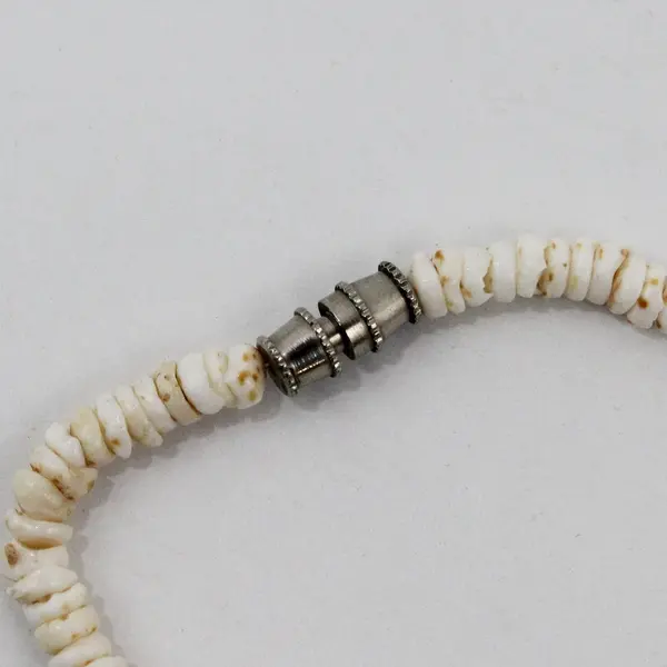 White Puka Shell Beaded Necklace Hawaiian 17in Barrel Clasp