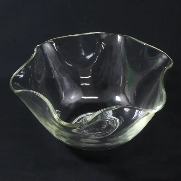 Vintage Clear Glass Square Scalloped Rim Chip Bowl 10 in