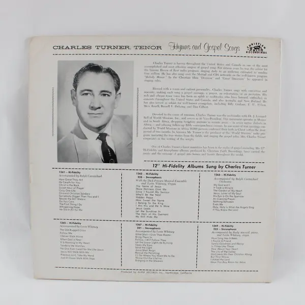Charles Turner Hymns & Gospel Songs Tenor 12" LP Christian Faith Recordings 1262