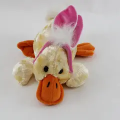 Plush Duck Platypus Yellow Stuffed Animal Wearing Pink Bunny Ears Headband