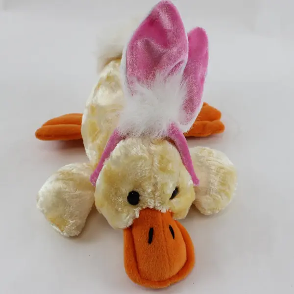 Plush Duck Platypus Yellow Stuffed Animal Wearing Pink Bunny Ears Headband