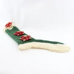 Handmade Crocheted Christmas Stocking Green White 3D Poinsettia