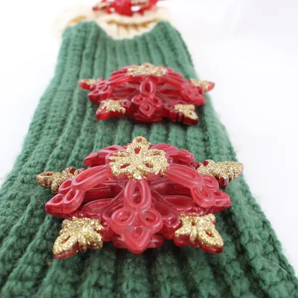 Handmade Crocheted Christmas Stocking Green White 3D Poinsettia