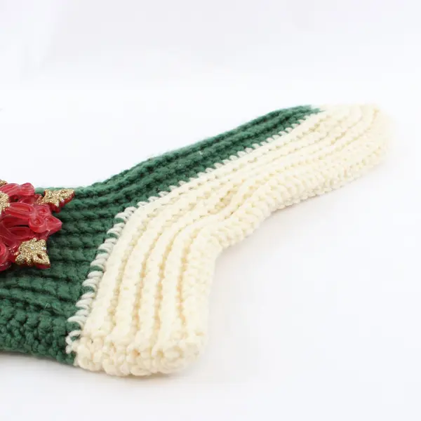 Handmade Crocheted Christmas Stocking Green White 3D Poinsettia