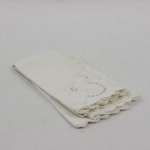 Vintage Set of 5 Floral Embroidered Cutwork White Napkins Flawed