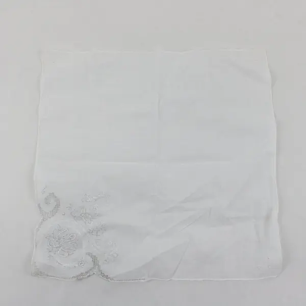 Vintage White Floral Embroidered Cutwork Handkerchief 11x11 Inches
