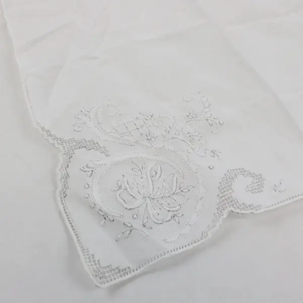 Vintage White Floral Embroidered Cutwork Handkerchief 11x11 Inches