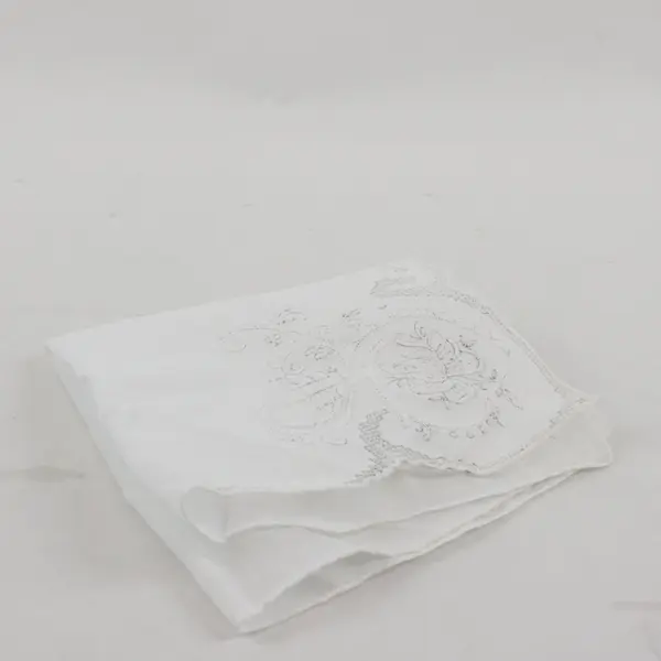 Vintage White Floral Embroidered Cutwork Handkerchief 11x11 Inches