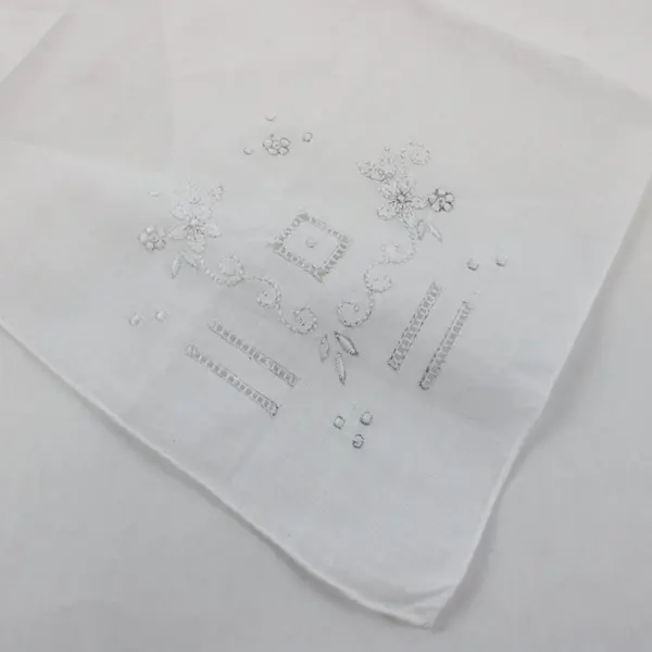 VTG White Handkerchief Floral Embroidered Cutwork