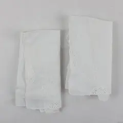 Set of 2 Vintage Floral Embroidered Sheer White Handkerchiefs