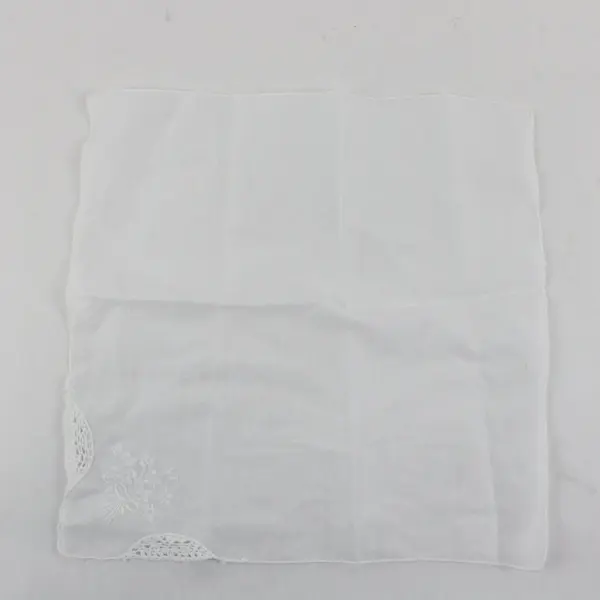 Set of 2 Vintage Floral Embroidered Sheer White Handkerchiefs