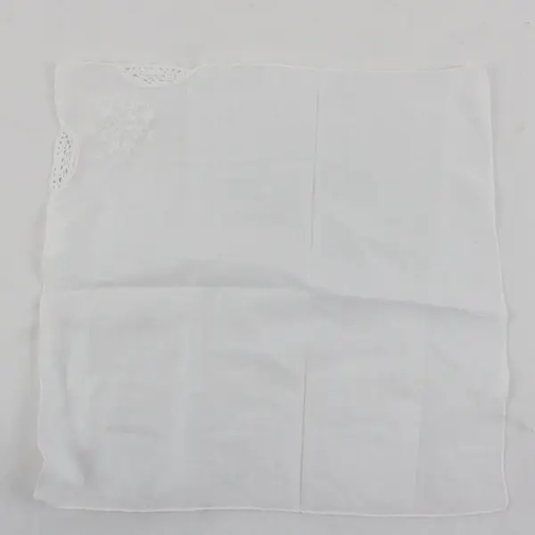 Set of 2 Vintage Floral Embroidered Sheer White Handkerchiefs