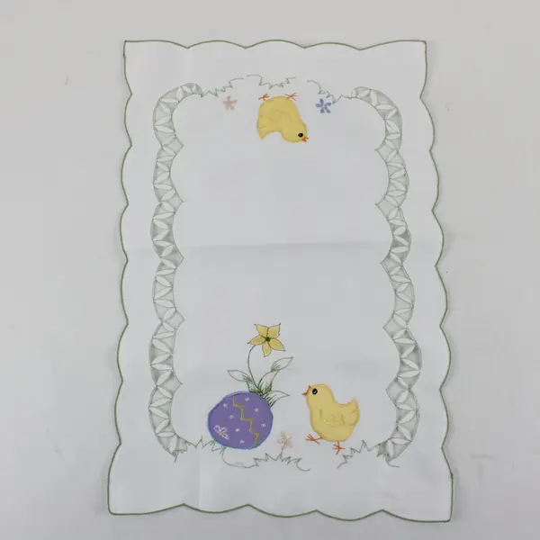 Baby Chick Embroidered Easter Springtime Doily 11"x16.5"
