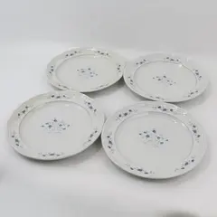 Set of 4 Pfaltzgraff Poetry Blue Rose Glossy Dinner Plates  10.5"