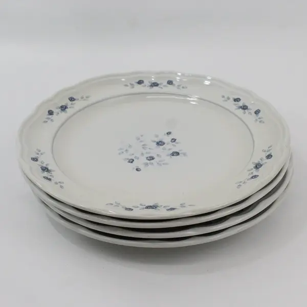 Set of 4 Pfaltzgraff Poetry Blue Rose Glossy Dinner Plates  10.5"