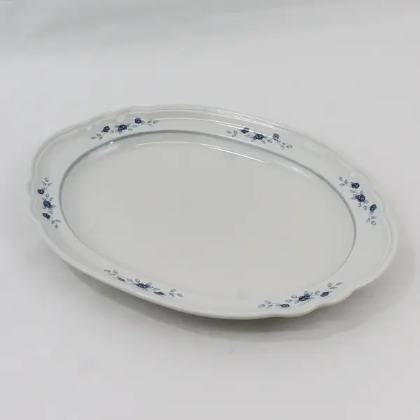 Pfaltzgraff Poetry Glossy Oval Serving Platter Blue Roses 14.5"
