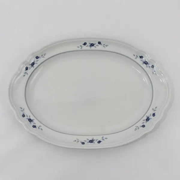 Pfaltzgraff Poetry Glossy Oval Serving Platter Blue Roses 14.5"