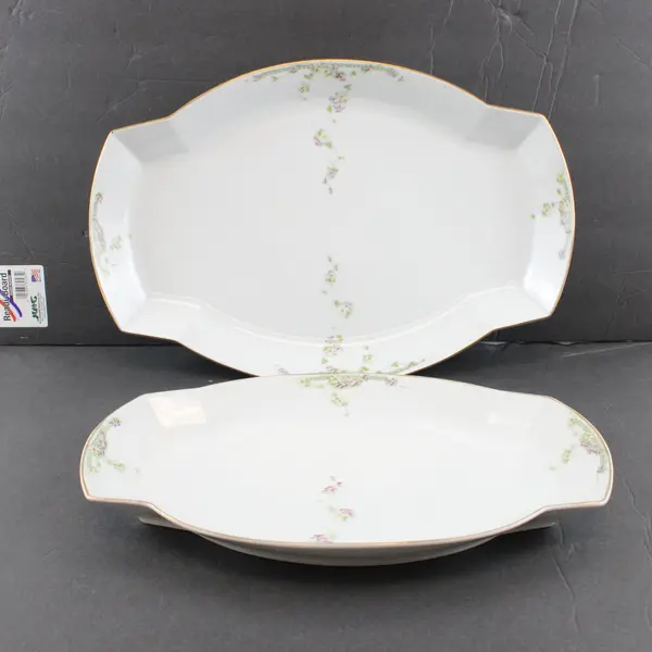 Lot of 2 Vintage Heinrich & Co Floral Gold Bavarian Porcelain Platters