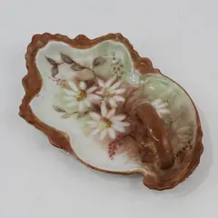 Signed Karen Ceramic Floral Daisy Trinket Dish with Handle