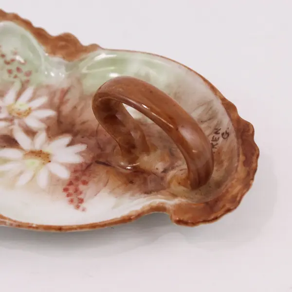 Signed Karen Ceramic Floral Daisy Trinket Dish with Handle