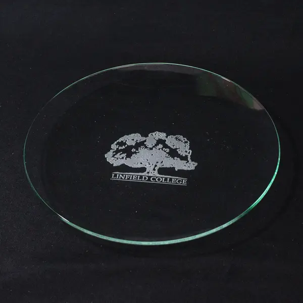 Linfield College Etched Oak Tree Glass Salad Plate 8 Inch
