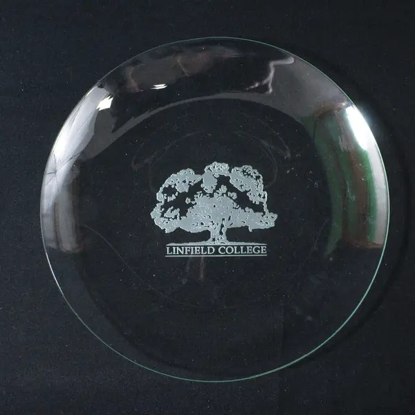 Linfield College Etched Oak Tree Glass Salad Plate 8 Inch