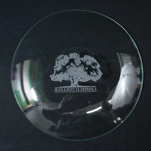 Linfield College Etched Oak Tree Glass Salad Plate 8 Inch