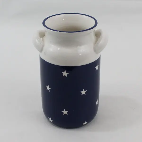 Crescent Enterprises Cobalt Blue And White Milk Jug Jar Vase White Stars