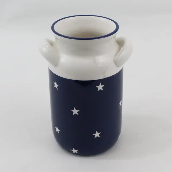 Crescent Enterprises Cobalt Blue And White Milk Jug Jar Vase White Stars