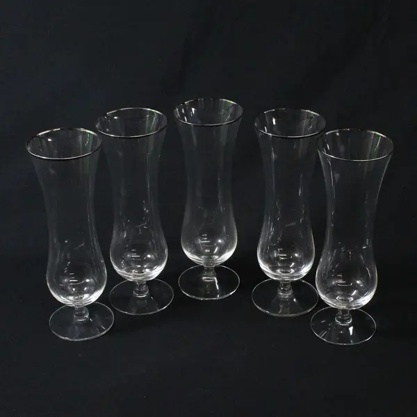 Vintage Set of 5 Hurricane Cocktail Glasses Platinum Rim Clear Glass