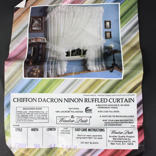 Vintage Window Pride Ruffled Curtains Tiebacks 100% Dacron Polyester 96W x 54L