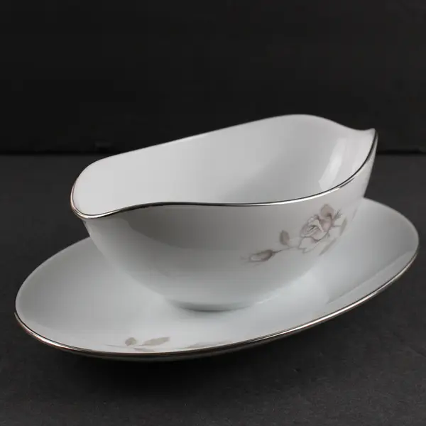 Vintage Noritake Sweet Talk Gravy Boat and Underplate with White Roses