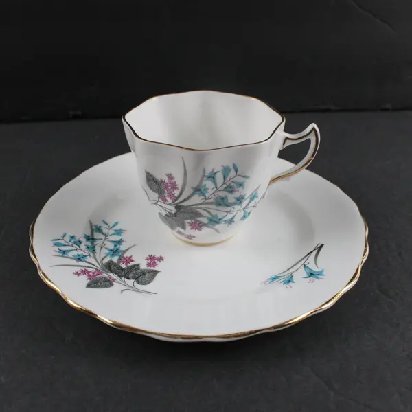 Crown Staffordshire Vintage Bluebell Mauve Bouquet Bone China Tea Cup Saucer