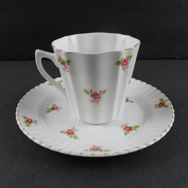 Vintage Unbranded Fine English Bone China Pink Rose Teacup & Plate Set