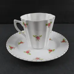 Vintage Unbranded Fine English Bone China Pink Rose Teacup & Plate Set
