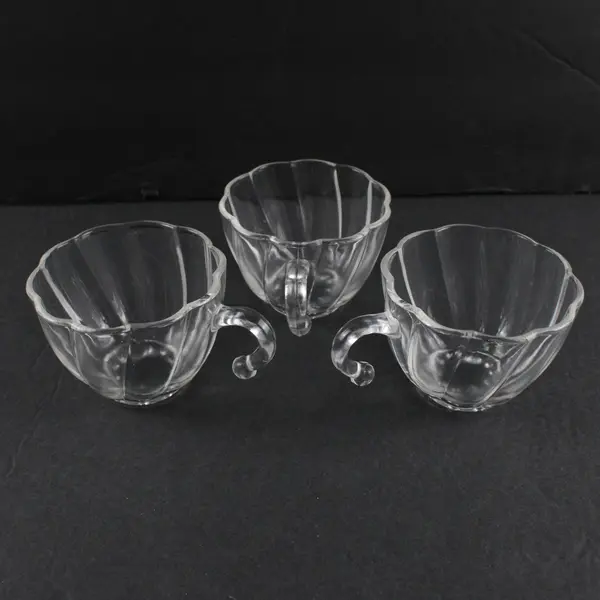Set Of 3 Vintage Clear Glass Hazel Atlas Colonial Swirl Hook Handle Punch Cup 